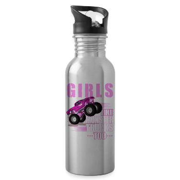 Monster Trucks Girl Funny - Water bottle with straw - silver - Right