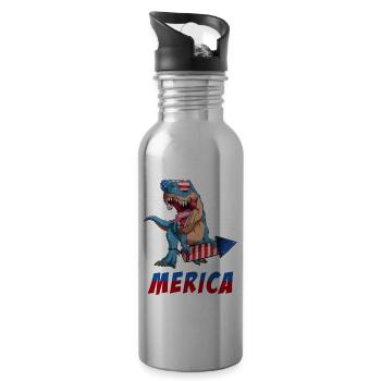 Trex amerikanische Flagge US Dino Merica 4. Juli - Trinkflasche mit integriertem Trinkhalm - Lightsilver - Rechts