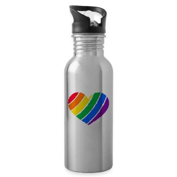 Fière Mère Cœur Coloré LGBTQ Drapeau Arc-en-ciel - Gourde avec paille intégrée - argent clair - Droite