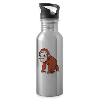 Orangutan monkey comic - Water bottle with straw - silver - Right