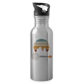 Retro Banjo Mountain Lovers Country Music - Water bottle with straw - silver - Right