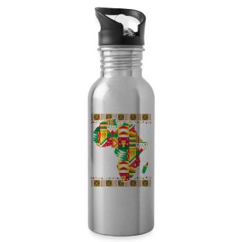 African Map Kente Art Black Afro - Water bottle with straw - silver - Right
