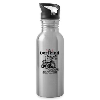 Dorfkind und stolz darauf- Spruch mit Traktor - Trinkflasche mit integriertem Trinkhalm - Lightsilver - Rechts