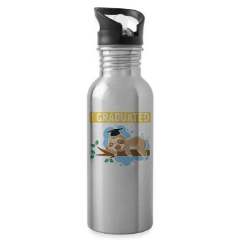 Sloth Graduation Lazy Student - Water bottle with straw - silver - Right