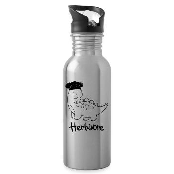 Herbivore Dinosaurier mit Kochmütze Chefkoch - Trinkflasche mit integriertem Trinkhalm - Lightsilver - Rechts