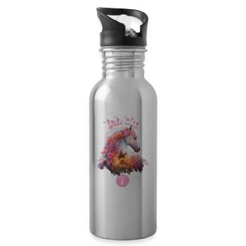 7. Geburtstag Pferd Blumen Geschenk für Mädchen - Trinkflasche mit integriertem Trinkhalm - Lightsilver - Rechts
