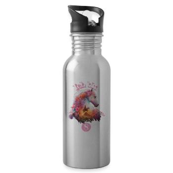 8. Geburtstag Pferd Blumen Geschenk für Mädchen - Trinkflasche mit integriertem Trinkhalm - Lightsilver - Rechts