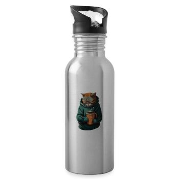 Guten Morgen Ganz Dünnes Eis Müde Katze Kaffee - Trinkflasche mit integriertem Trinkhalm - Lightsilver - Rechts