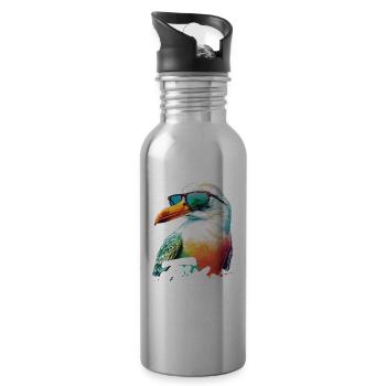 Föhr Urlaub coole bunte Möwe mit Sonnenbrille - Trinkflasche mit integriertem Trinkhalm - Lightsilver - Rechts