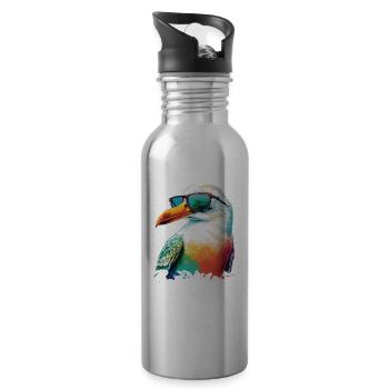Barcelone Espagne Vacances Mouette avec lunettes de soleil - Gourde avec paille intégrée - argent clair - Droite