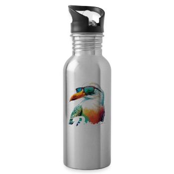 Paris France Holiday Seagull with Sunglasses - Water bottle with straw - silver - Right