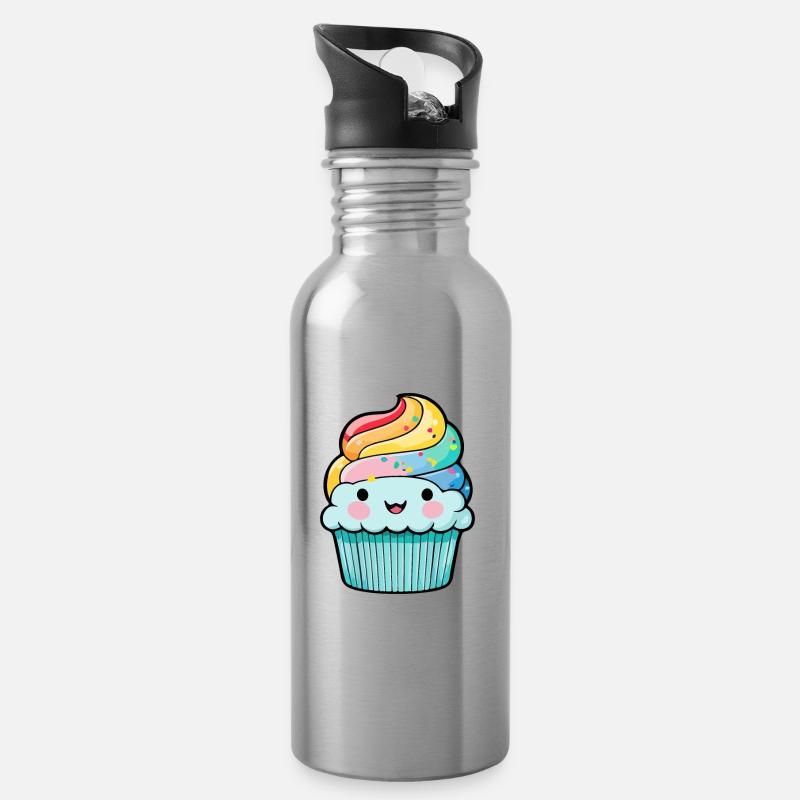 Cupcake Comic Muffin Kuchen - Trinkflasche mit integriertem Trinkhalm - Lightsilver