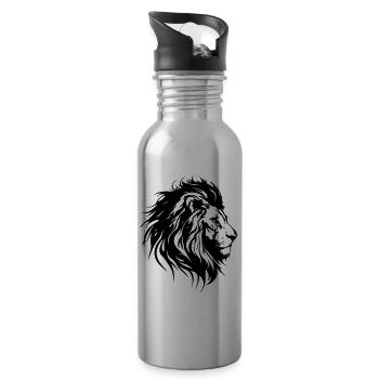 Lion Head Lion Silhouette - Water bottle with straw - silver - Right