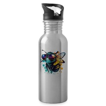 Hummel mit Sonnenbrille Buzz Off I'm Busy - Trinkflasche mit integriertem Trinkhalm - Lightsilver - Rechts