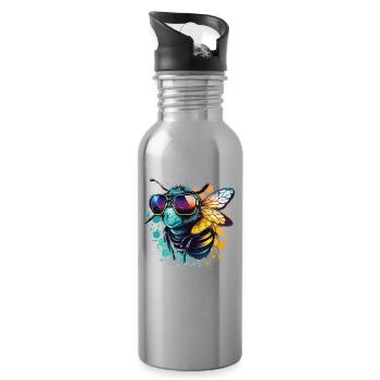 Graffiti Hummel mit Sonnenbrille Bee Cool Honey - Trinkflasche mit integriertem Trinkhalm - Lightsilver - Rechts