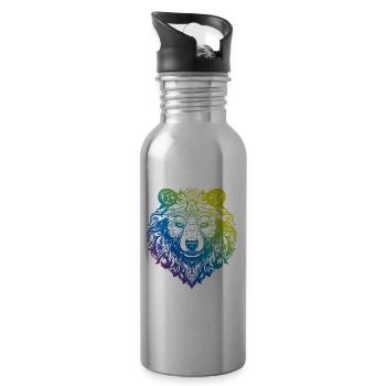 Ours Grizzly Mandala Boho - Gourde avec paille intégrée - argent clair - Droite