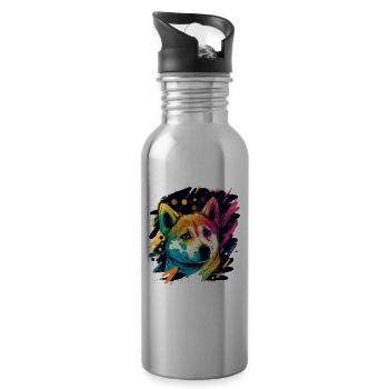 Akita Inu Hund Bunte Farben Regenbogen Kunst - Trinkflasche mit integriertem Trinkhalm - Lightsilver - Rechts
