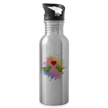 Dinosaurier T-Rex Paar Liebe - Trinkflasche mit integriertem Trinkhalm - Lightsilver - Rechts