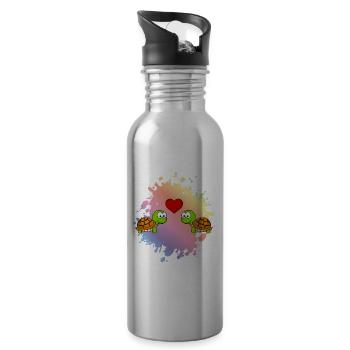 Turtle Comic Couple Love - Water bottle with straw - silver - Right