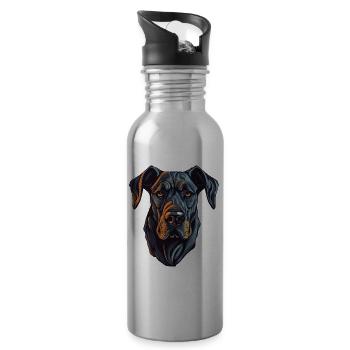 Great Dane Dog Portrait - Water bottle with straw - silver - Right
