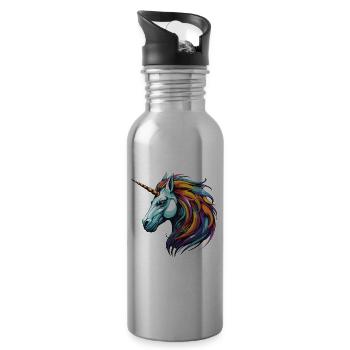 Einhorn Portrait - Trinkflasche mit integriertem Trinkhalm - Lightsilver - Rechts