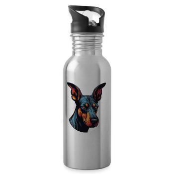 Doberman Hund Portrait - Trinkflasche mit integriertem Trinkhalm - Lightsilver - Rechts