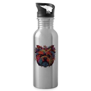 Yorkshire Terrier Hund Portrait - Trinkflasche mit integriertem Trinkhalm - Lightsilver - Rechts