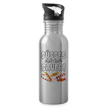 Süßes sonst wird’s sauer - Trinkflasche mit integriertem Trinkhalm - Lightsilver - Rechts