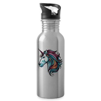 Unicorn Head - Water bottle with straw - silver - Right