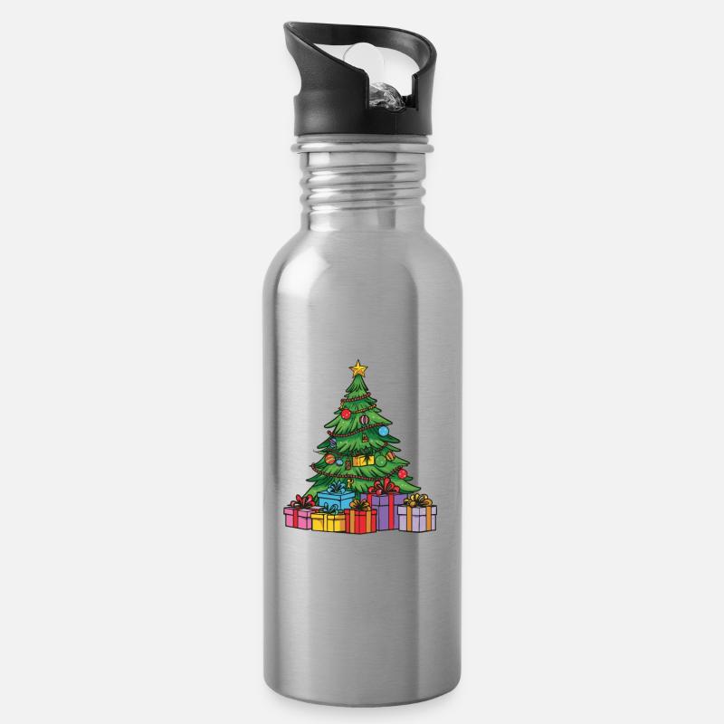 Tannenbaum Xmas Weihnachten - Trinkflasche mit integriertem Trinkhalm - Lightsilver