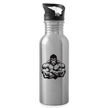 Gorilla Muscles Workout Gym - Water bottle with straw - silver - Right