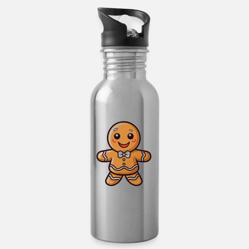 Weihnachten Lebkuchen Keks Backen - Trinkflasche mit integriertem Trinkhalm - Lightsilver
