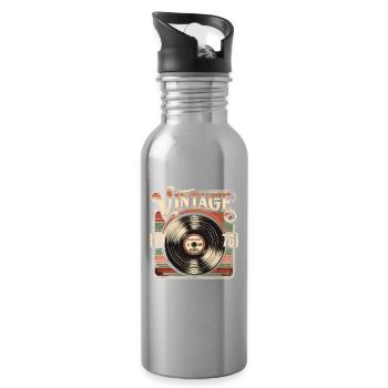 Retro Vinyl Vintage Legend 1976 Birthday - Water bottle with straw - silver - Right
