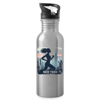 Läuferin Skyline NYC - Trinkflasche mit integriertem Trinkhalm - Lightsilver - Rechts