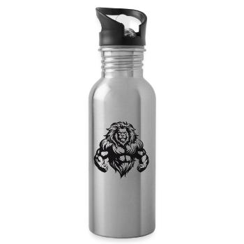 Lion Muscles Gym Bodybuilding - Water bottle with straw - silver - Right