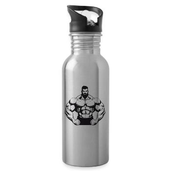 Homme Muscles Gym Musculation - Gourde avec paille intégrée - argent clair - Droite