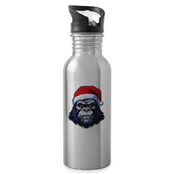 Gorilla Portrait Christmas - Water bottle with straw - silver - Right