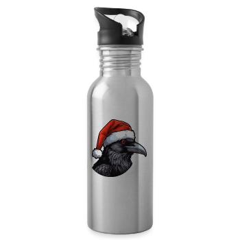 Krähe Kopf Rabe Weihnachten Portät - Trinkflasche mit integriertem Trinkhalm - Lightsilver - Rechts