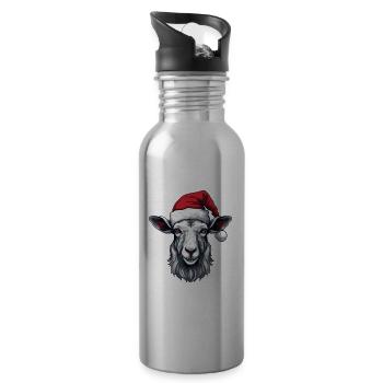 Ziege Kopf Weihnachten Portät - Trinkflasche mit integriertem Trinkhalm - Lightsilver - Rechts