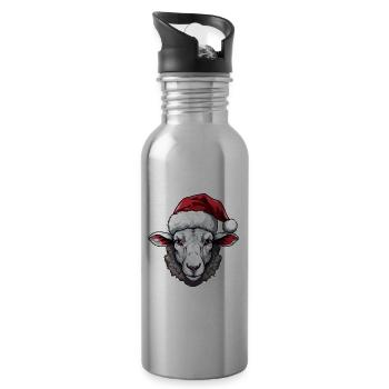 Sheep Head Lamb Christmas Portrait - Water bottle with straw - silver - Right
