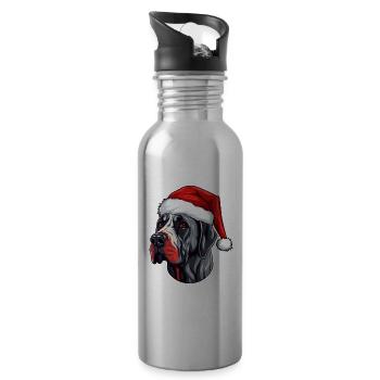 Great Dane Dog Head Christmas Portrait - Water bottle with straw - silver - Right