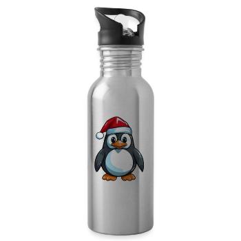 Pingouin Bande Dessinée Mignon Noël Bébé Noël - Gourde avec paille intégrée - argent clair - Droite
