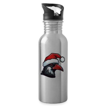 Krähe Kopf Rabe Weihnachten Portät - Trinkflasche mit integriertem Trinkhalm - Lightsilver - Rechts