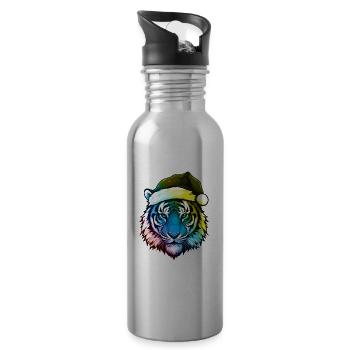 Tiger Kopf Weihnachten Portät Bunt - Trinkflasche mit integriertem Trinkhalm - Lightsilver - Rechts