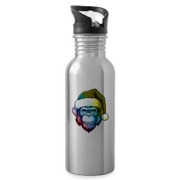 Affe Kopf Weihnachten Portät Bunt - Trinkflasche mit integriertem Trinkhalm - Lightsilver - Rechts