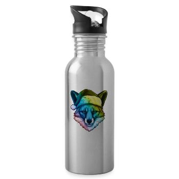 Fuchs Kopf Weihnachten Portät Bunt - Trinkflasche mit integriertem Trinkhalm - Lightsilver - Rechts