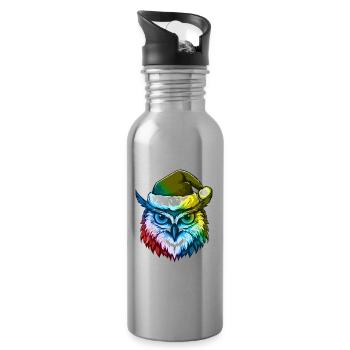Tête de hibou Noël Portrait coloré - Gourde avec paille intégrée - argent clair - Droite