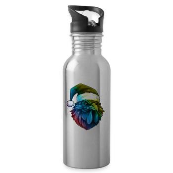 Hahn Kopf Weihnachten Portät Bunt - Trinkflasche mit integriertem Trinkhalm - Lightsilver - Rechts