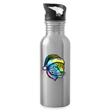 Cheetah Head Christmas Portrait Colorful - Water bottle with straw - silver - Right