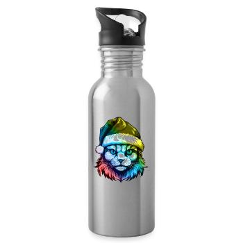 Cat Head Christmas Portrait Colorful - Water bottle with straw - silver - Right